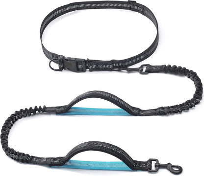 Iyoshop Retractable Hands Free Dog Leash - Dual Handle Bungee Waist Leash for Small, Medium and Large Dogs (Medium/Large, 25-150 Lbs, Black)1