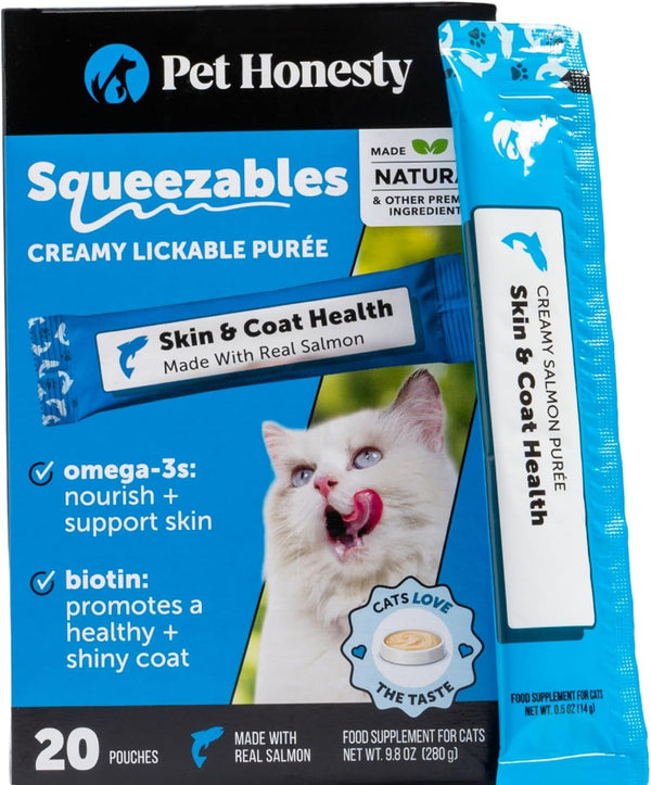 Cat Skin & Coat Supplement Crunchy Creamy Chews - Salmon Oil for Cats Omega 3 Itchy Dry Skin Relief - Feline Shedding Control - Biotin Vitamins for Indoor Cats Shiny Soft Coat (30-Day Supply)12