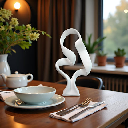 15" Modern Abstract Ribbon Decorative Sculpture, Knot Sculptures,Home Decor,Coffee Table Statues,Dining Living Room Desk Decor（White）2