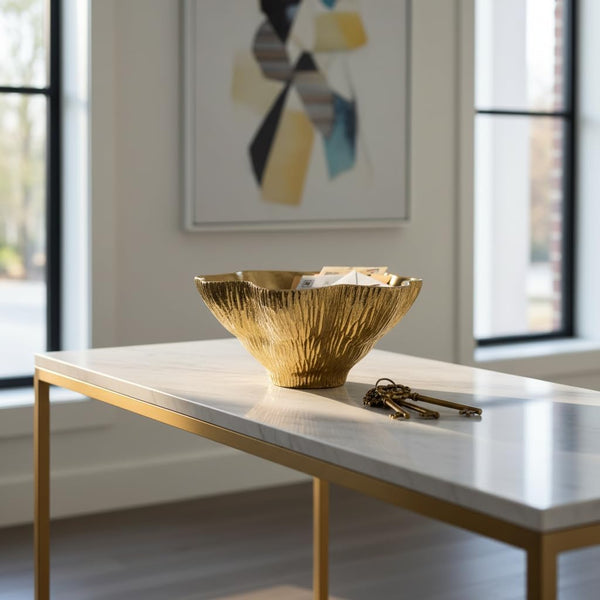 10" Large Decorative Bowl Decor, Modern Home Decoration Scallop Bowl,Fashion Key Bowl for Entrance Table, Decorative Fruit Bowl for Kitchen Counter, Ruffle Decor, Golden2