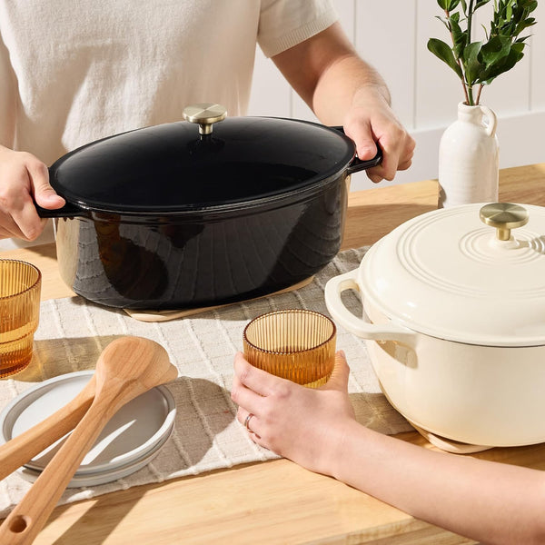 Best Choice Products Oval 7.5 Quart Enamel Cast-Iron Dutch Oven, Heavy-Duty Pre-Seasoned for Baking, Cooking W/Side Handles – Black Licorice5