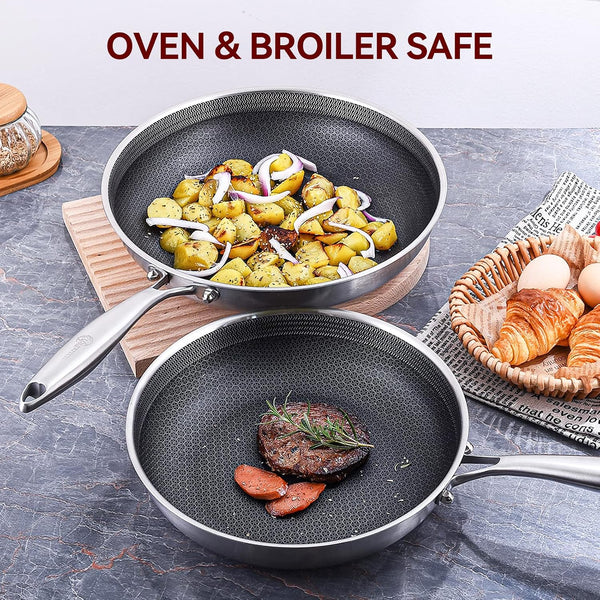 Frying Pan Set Nonstick | 10-Piece Stainless Steel Cookware Set | Professional Non-Toxic | Pfoa-Free Pans for Everyday Cooking | Detachable Handle | Induction & Oven Safe ﻿ ﻿5