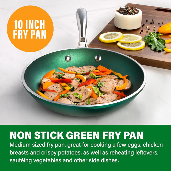 10 Inch Non Stick Frying Pan Skillet Granite Coated Egg & Omelette Pan, Non Toxic PFOA Free, Metal Utensil Safe, Aluminum, Oven Safe to 500°F, Dishwasher Friendly, Emerald Green2