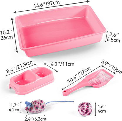 Pink Cat Litter Box Set, Small Cat Kitten Starter Kit with Litter Scoop, Cat Bowl, Kittens Toy; Heated Cat House Indoor, Cats Home with Heated Pad, Cat Houses & Condos, Heater Cat Bed4