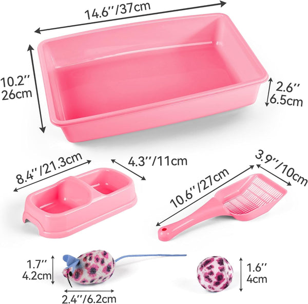 Pink Cat Litter Box Set, Small Cat Kitten Starter Kit with Litter Scoop, Cat Bowl, Kittens Toy; Heated Cat House Indoor, Cats Home with Heated Pad, Cat Houses & Condos, Heater Cat Bed4