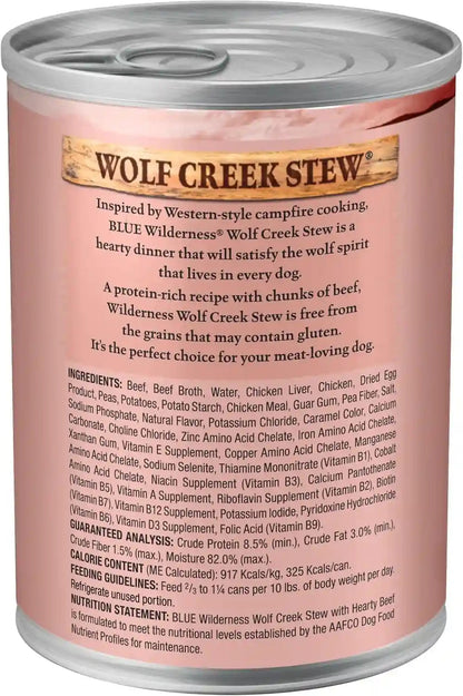Blue Buffalo Wilderness Grain Free Adult Wet Dog Food, Wolf Creek Stew with Hearty Beef, 30G Protein per Can, 12.5 Oz. Can (Pack of 12)2