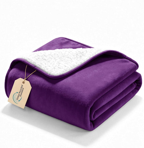 Gogobunny Waterproof Bed Blanket, Reversible Sherpa Fleece Throw Blanket for Dog Puppy Cat, Furniture Cover Protects Bed Couch Sofa from Liquid Pee and Pet Fur (Dark Purple, 50X60 Inches)50