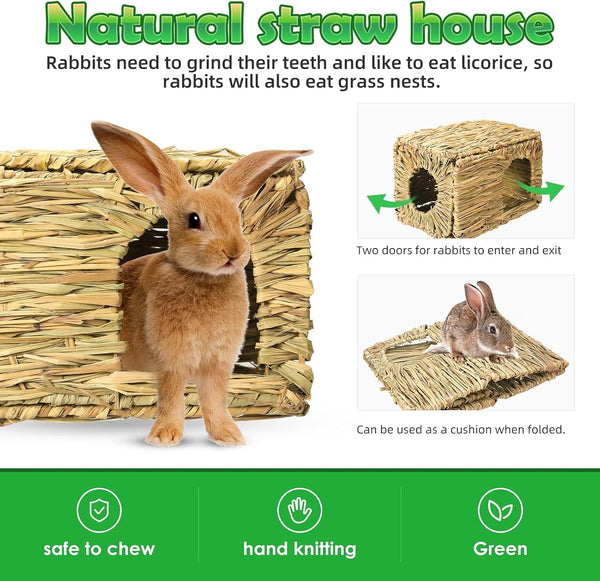 Bunny Grass House-Hand Made Edible Natural Grass Hideaway | Comfortable Playhouse for Rabbits, Guinea Pigs and Small Animals to Play,Sleep and Eat3