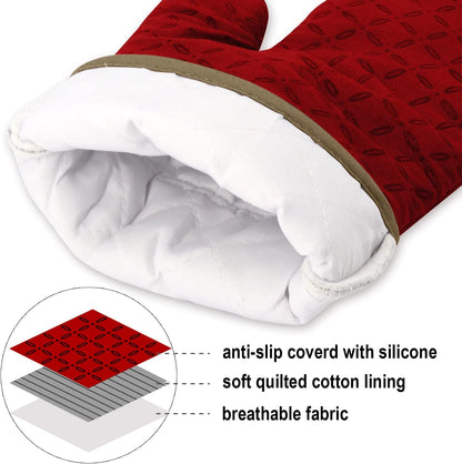 Oven Mitts and Pot Holders 6Pcs Set, Kitchen Oven Glove High Heat Resistant 500 Degree Extra Long Oven Mitts and Potholder with Non-Slip Silicone Surface for Cooking (Red)3