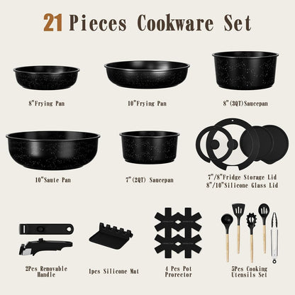 21Pcs Pots and Pans Set Non Stick, Nonstick Ceramic Cookware Sets Detachable Handle, Non Toxic Healthy Induction Cookware, Kitchen Cooking Set, with Frying Pans Set, Dishwasher/Oven Safe2