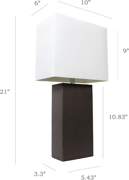 LC2000-BWN-2PK Modern Leather Table Lamps with White Fabric Shades, Espresso Brown4