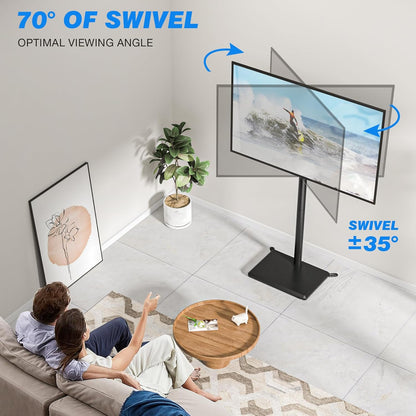 Swivel Floor TV Stand for 32-65 Inch Flat Screen Tvs | Height Adjustable Mount, Solid Wood Base, Space Saving, Holds 88Lbs, Max VESA 400X400Mm for Living Room Bedroom Corner3