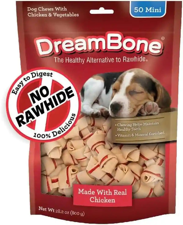 Dreambone Chicken Mini Bone Dog Treats, Daily Rawhide-Free Chew, Digests Safely and Completely, with Real Protein, Chicken and Veggies, 50 Count10