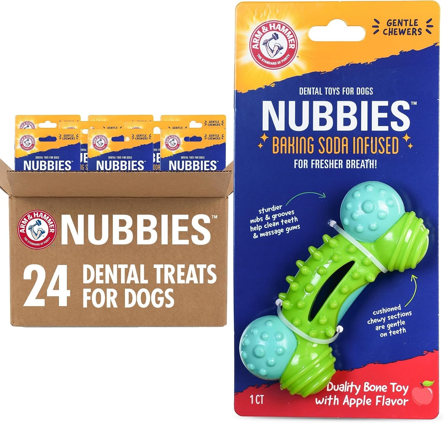 arm-and-hammer-nubbies-t-bone-dental-dog-chew-toy-with-peanut-butter-flavor-tpr-nubs-clean-teeth-and-gums-durable-nylon-chew-for-aggressive-chewers-helps-reduce-plaque-and-tartar
