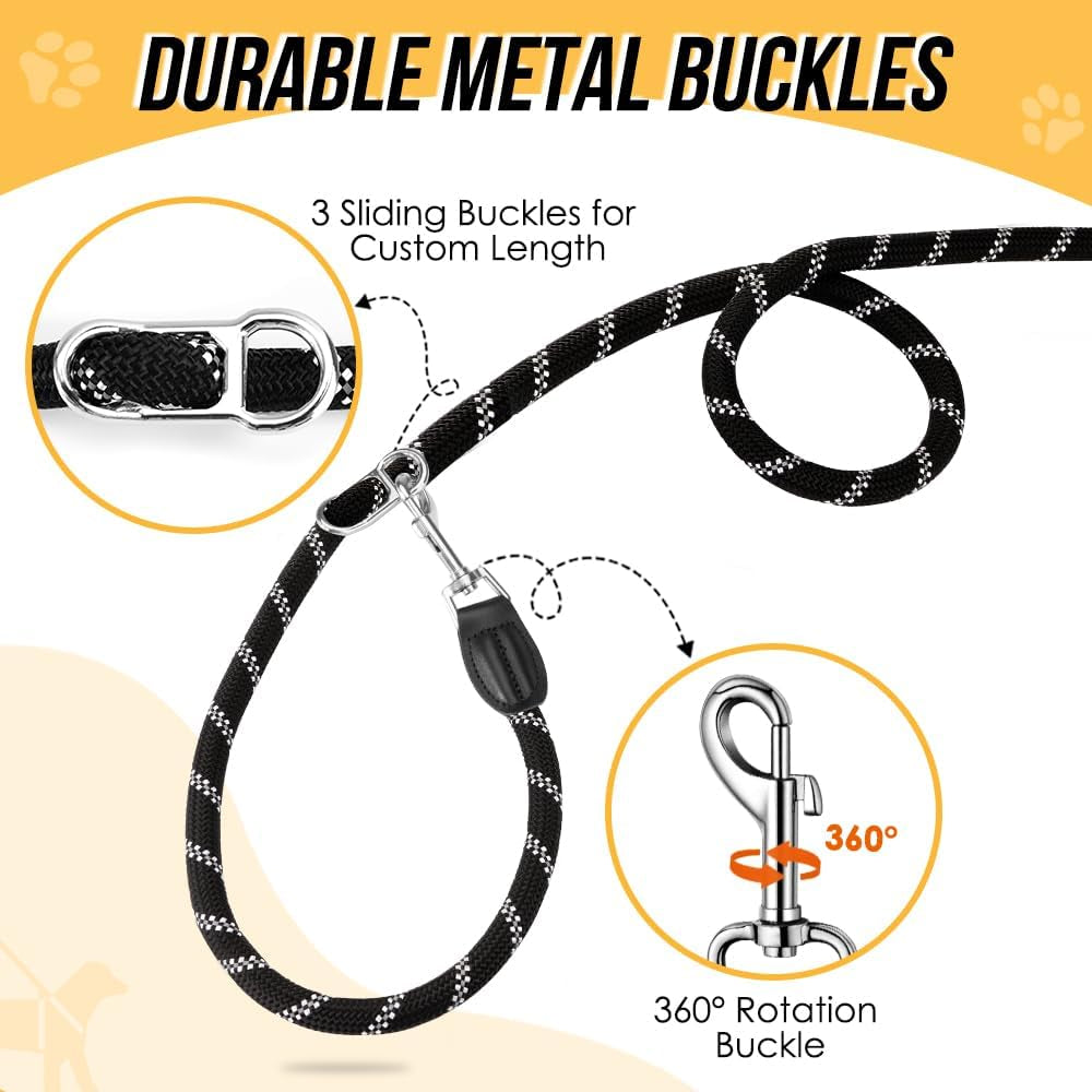 lukovee-hands-free-dog-leash-10ft-adjustable-training-lead-1-2-inch-nylon-heavy-duty-lead-no-pull-for-large-medium-dogs-tangle-free-reflective-waist-leash-for-walking-running-black