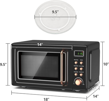 0.7Cu.Ft Retro Small Microwave Oven, 700W Compact Countertop Microwave with 5 Power Levels, Auto Cooking Menus, Glass Turntable, Child Lock & Glass Turntable for Apartment, Dorm (Golden)7