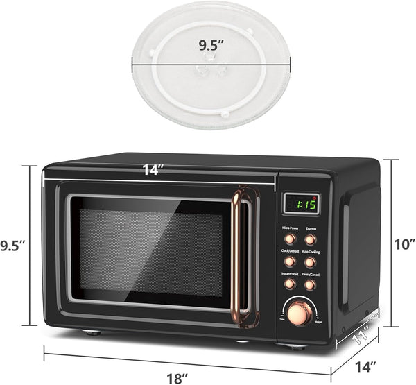 0.7Cu.Ft Retro Small Microwave Oven, 700W Compact Countertop Microwave with 5 Power Levels, Auto Cooking Menus, Glass Turntable, Child Lock & Glass Turntable for Apartment, Dorm (Golden)7