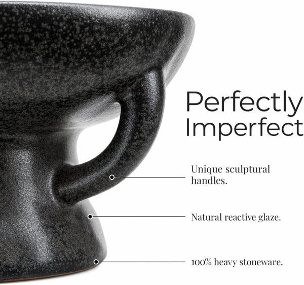 Creative Co-Op Stoneware Bowl with Handle and Base, Black Reactive Glaze9
