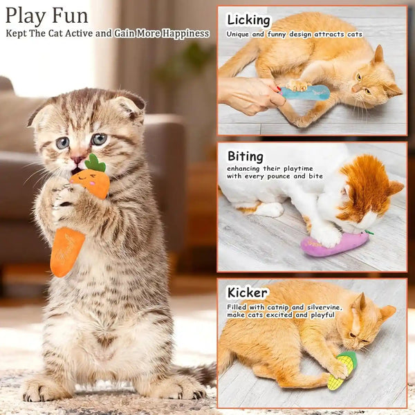 ETEKYER Catnip Cat Toys, 5 Pack, Plush Catnip Toys for Indoor Cats Kitten, Interactive Cat Nip Kitty Kicker Chew Safe Teeth Cleaning Toys, Fun Carrot Vegetable Shape5