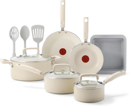 Signature Nonstick 12 Piece Cookware Set, Oven Safe up to 350°F, Dishwasher Safe, Pots and Pans Set, Includes Frying Pans, Saucepan, Stockpot, Cooking Utensils, Cream1