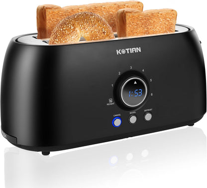 Toaster 4 Slice, Retro Long Slot Toasters with Countdown Timer,Stainless Steel Toaster,Bagel,Defrost,Reheat,Cancel Functions,Extra Wide Slots,6 Toast Settings,Removable Crumbs Tray,Matte Black1