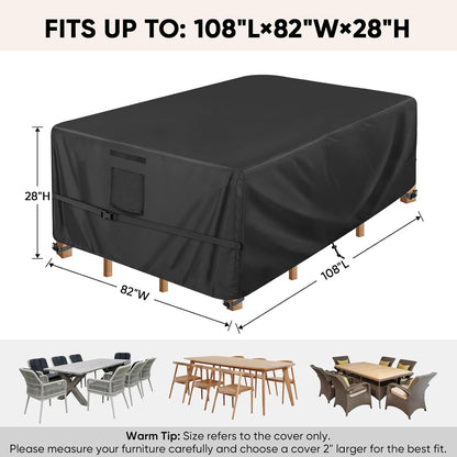 Patio Furniture Covers, Outdoor Furniture Covers Waterproof, Heavy Duty Oxford Patio Table Cover for Outdoor Table, Chair, Sofa, Desk (Black, 108"L X 82"W X 28"H)2