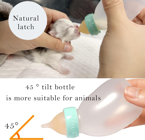 Doggiema Kittens Feeder Bottle,Silicone Feeding Nipple and Syringes | Angled Bottle Suitable for Kitten Feeding,Bottle Ventilation System,Three Types of Nipple Can Cover Kitten'S Different Ages2
