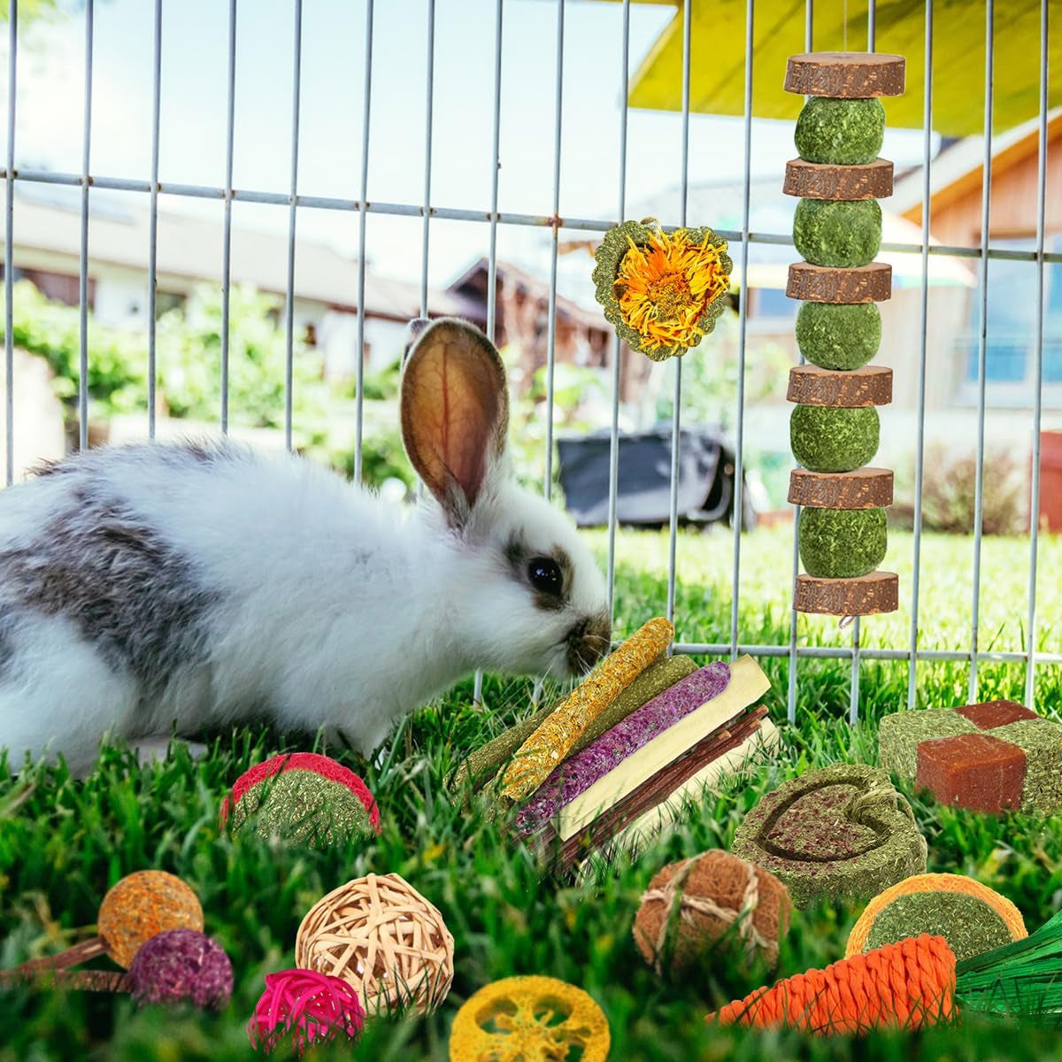 yixund-rabbit-guinea-pig-toys-natural-timothy-hay-apple-wood-sticks-for-teeth-care-handmade-for-hamster-bunny-chinchilla-27-pcs