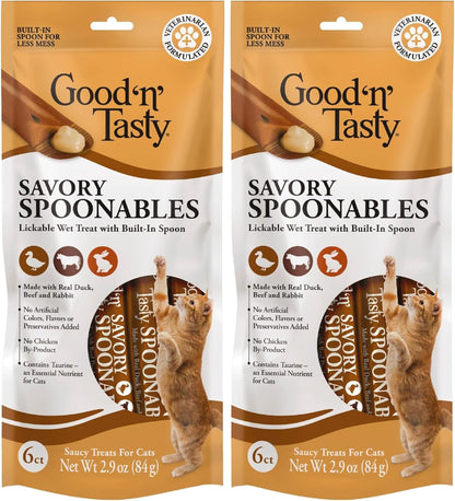 Good ‘N’ Tasty Savory Spoonables with Real Duck, Beef & Rabbit, 6 Count Tube, Triple Flavor Squeezable Lickable Wet Treats for Cats with Built-In Spoon for Less Mess24