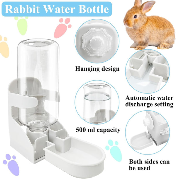 Kathson Rabbit Water Dispenser for Cage 17 Oz Hanging Guinea Pig Water Bottle No Drip Gravity Automatic Bunny Water Bottle No Leak Small Animal Water Bottle for Chinchilla Ferret Hamster（White）5