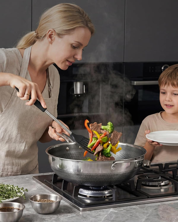 Wok Pan,Hybrid 12 Inch Wok with Lid Stainless Steel Wok | PFOA Free,Non Stick,Stainless Steel,Oven Safe,Compatible with All Cooktops.8