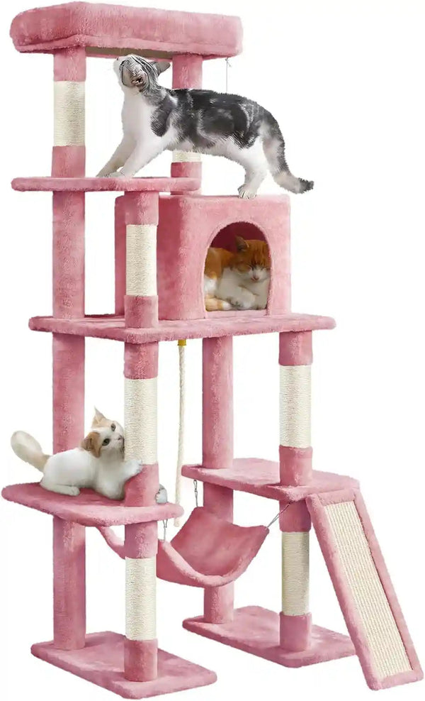Yaheetech 54In Cat Tree Tower for Large Cats, Multi-Level Condo & Hammock | Sisal Scratching Posts, Roomy Condo Holds up to 22 Lb, a Wide 21-Inch Top Perch Fit Large Cats, Dark Gray16