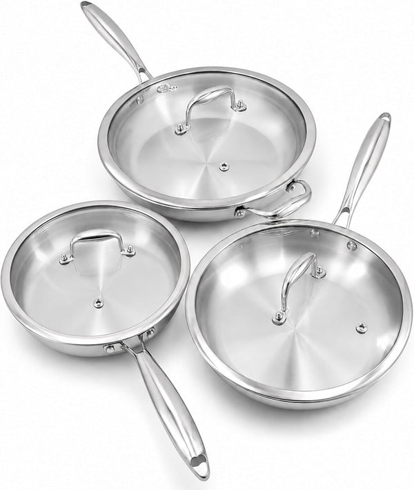 Stainless Steel Cookware Set, Full 5-Ply, 6-Piece | Full-Clad 3Mm 18/10 Stainless Steel, Glass Lids & Steamer, Induction Compatible, Oven Safe up to 800°F1