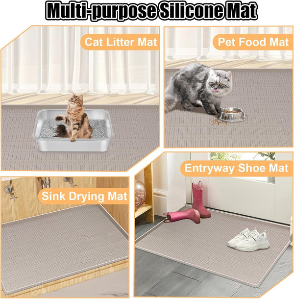 Silicone Cat Litter Mat 47" X 35" Cat Mat for Litter Box, Khaki | Extra Large Cat Litter Trapping Mat for Floor, Waterproof, Non-Slip Kitty Litter Box Mat with Raised Edge, Easy to Clean8