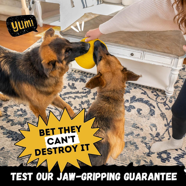 "Indestructible Dog Disc - Lifetime Replacement - Medium & Large Breed - Ultra Durable for Aggressive Chewers - Tough & Strong, Heavy Duty Natural Rubber Toy - Fetch, Tug, & Chew - 8In5