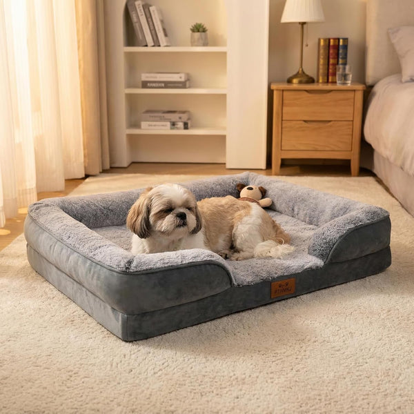 Orthopedic Dog Bed for Medium Dogs - Gel Memory Foam Pet Bed with Waterproof & Washable Cover, Contoured Bolster Design for Dogs & Cats (Grey, 30.0" L X 20.0" W X 6.3" Th)2