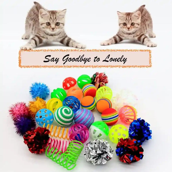 LASOCUHOO Cat Toys Kitten Assortment - Rainbow, Crinkle, Sparkle, Bell & Sisal Balls for All Cats - 30 Packs4