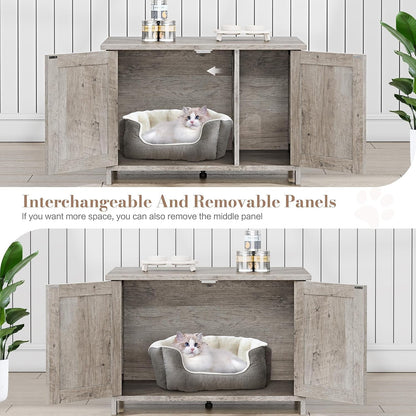JY QAQA Cat Litter Box Enclosure,Litter Box Furniture Hidden with Barn Door,Wooden Washroom Furniture,Cat House,Fit Most of Litter Box3