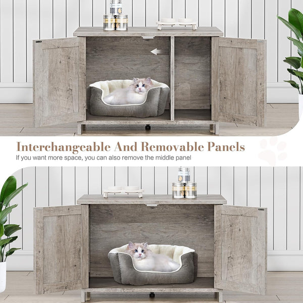 JY QAQA Cat Litter Box Enclosure,Litter Box Furniture Hidden with Barn Door,Wooden Washroom Furniture,Cat House,Fit Most of Litter Box3
