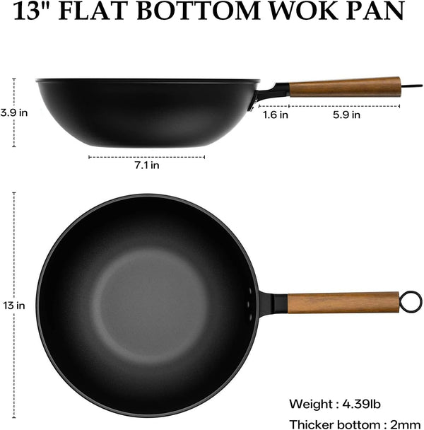 13 Inch Wok Pan with Lid, Healthy Nonstick Woks and Stir Fry Pans, Black | Silicone Spatula, Silicone Strainer, Standing Lid2