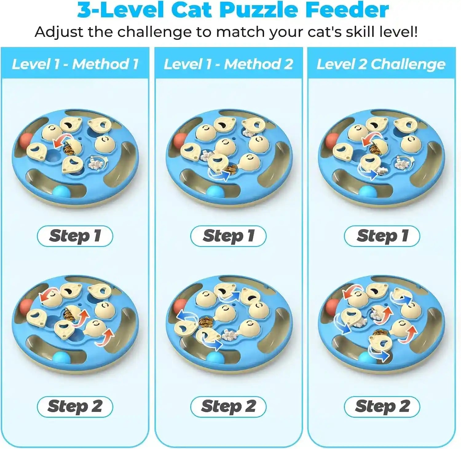 3-in-1-cat-treat-puzzle-feeder-level-3-interactive-cat-puzzle-toy-with-track-balls-feather-teaser-slow-feeder-insert-non-slip-base-mental-stimulation-for-bored-indoor-cats-blue