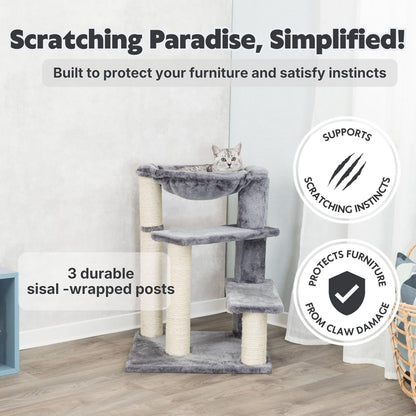 TRIXIE Baza Senior Cat Tree with Hammock and Steps | Scratching Posts | Cat Playground | Gray Medium2