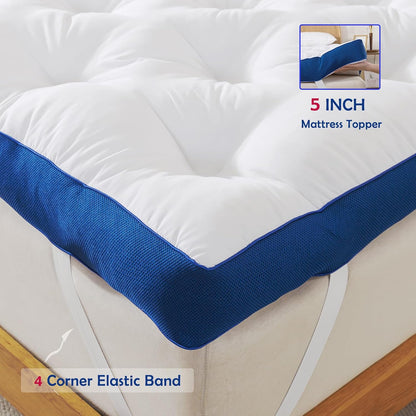 5 Inch Memory Foam Mattress Topper Queen for Back Pain, Filled with Flfuffy Soft Breathable Stuffing, Thick Supportive Pillow Top Queen Mattress Topper6
