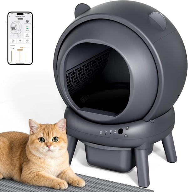 Automatic Litter Box, Self Cleaning Litter Box with App Control, Large Capacity for Multiple Cats, Noise & Odor Control, Dual Safety Sensors, Easy Maintenance with 2 Roll Garbage Bags, Gray8