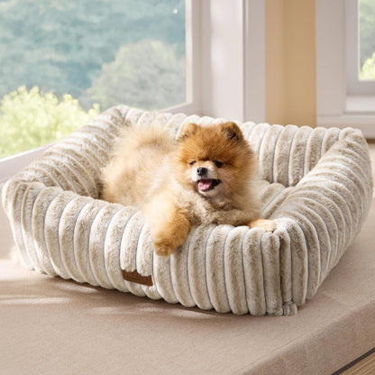 Bedsure Comfyfleece™ Cute Dog Bed for Small Medium Dogs Washable,25In Cream | Furry Puppy Beds,Square Rectangle Orthopedic Corduroy Aesthetic Pet Beds,Removable Zipper Cover,Non-Slip Bottom,Up to 15 Lbs33