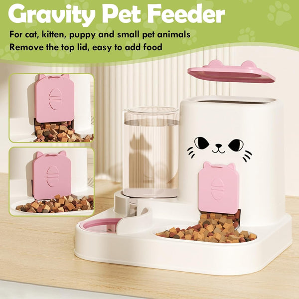1.6L Auto Gravity Pet Feeder and 0.6L Water Dispenser Set, Automatic Cat Food and Water Dispenser, Gravity Pet Feeder for Small Medium Dog Puppy Cat Kitten (Pink)4