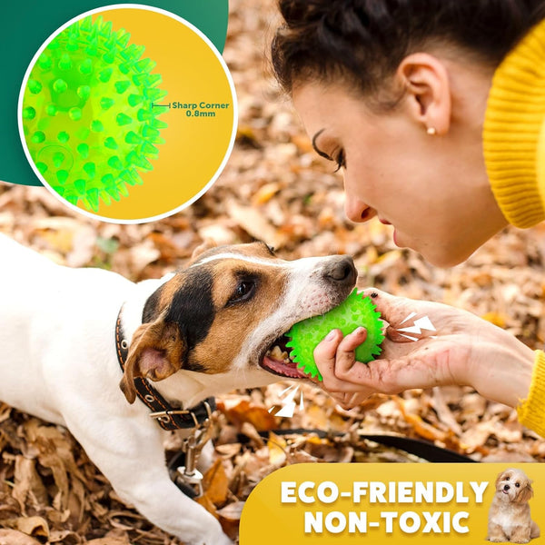 PUPTILY 2 Different Functions Interactive Ball for Dogs 2.5” Squeaky Dog Balls Toys and Puppy Teething Chew Toy Balls for Small Dogs for Clean Teeth and Training （5Pcs）5