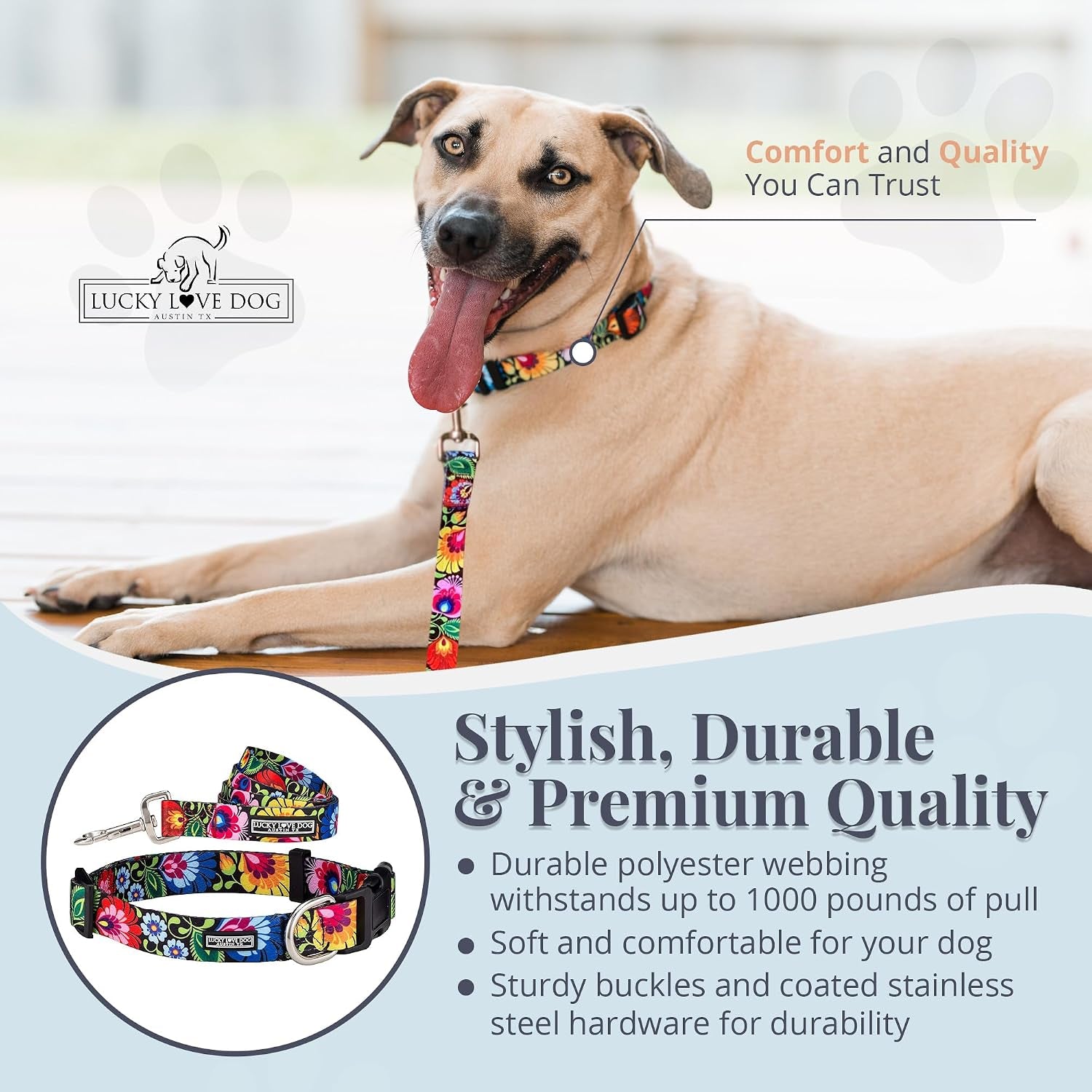 lucky-love-dog-easy-click-buckle-dog-collar-with-leash-set-combo-durable-comfortable-for-male-female-dogs-pet-collar-for-medium-dogs-secure-fit-blackbird-combo-medium