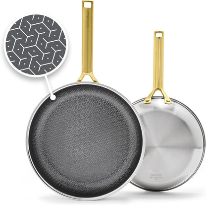 Hybrid 2 Piece (9.5" & 11") Stainless Steel & Ceramic Skillet Set | APEX Tri-Ply Pan, Pfas-Free Thermobond Nonstick, Induction & All Cooktop Compatible, Dishwasher & Oven Safe up to 850F, Gold1
