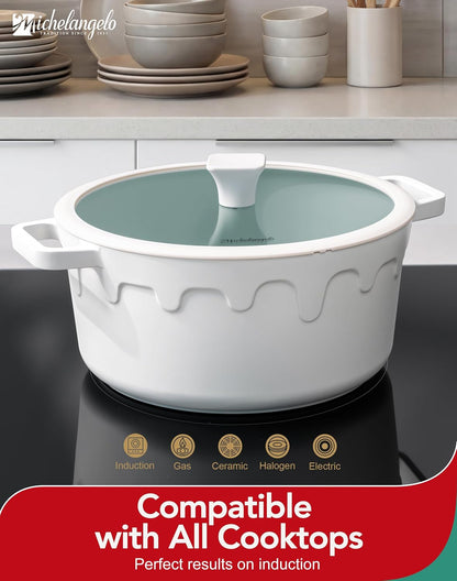 8 Quart Stock Pot with Lid, Titanium Ceramic Nonstick Soup Pot | Ptfe-Free & Non-Toxic | Coating Lasts Longer | 8 Qt for Gatherings | Glass Lid | Stovetop-To-Table & Gift | Cream4